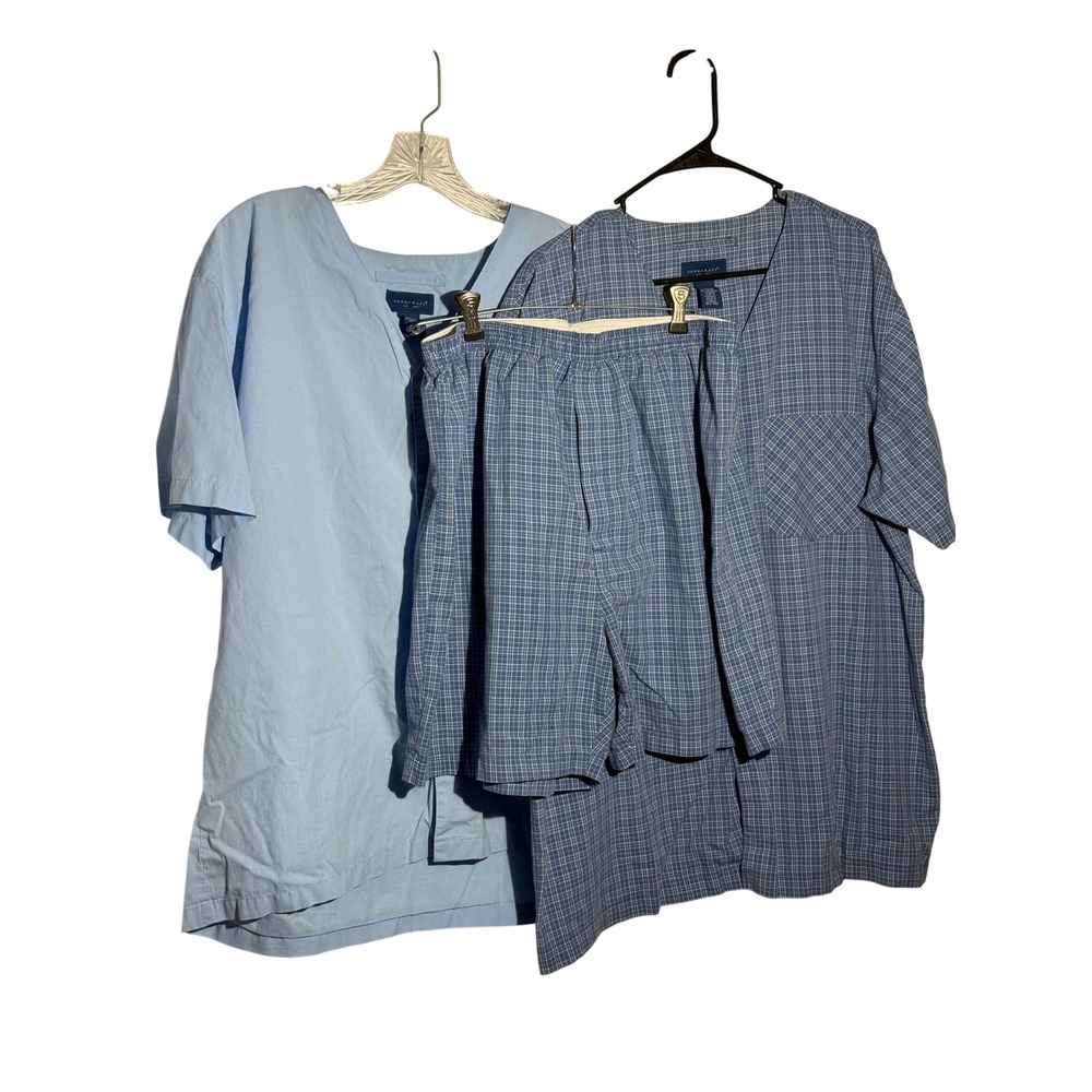 vintage Towncraft‎ Mens Pajama Set Blue Plaid Sleepwear Loungewear Shorts Size L